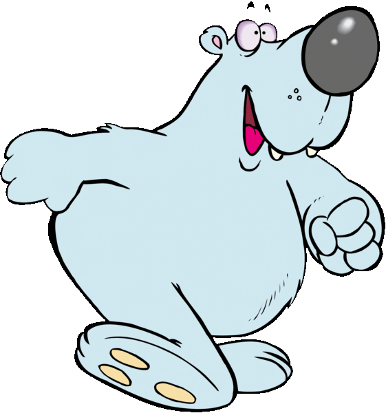 color drawing of a blue, happy bear walking up right, getting to the unique cleaning
