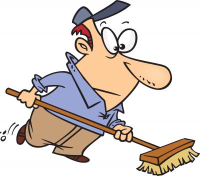 color drawing of a man pushing a broom